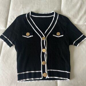 Black Monogram Cropped V-Neck Cardigan NWOT